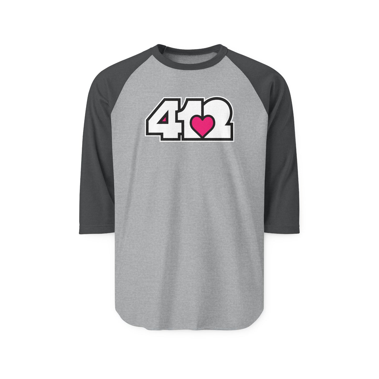 412 Raglan Baseball Tee - Pink Heart, White Logo