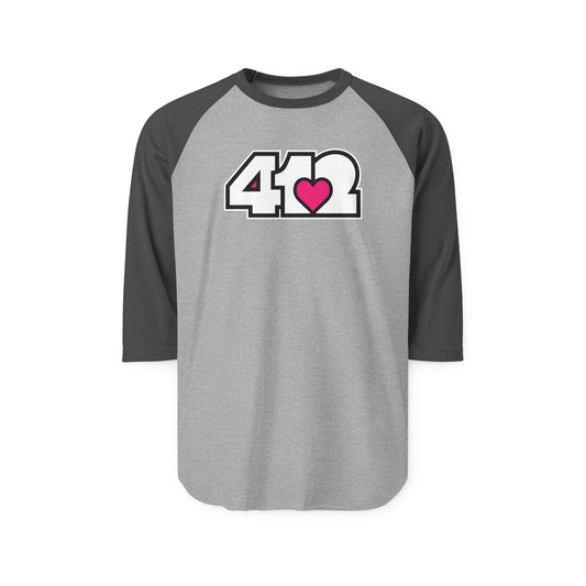 412 Raglan Baseball Tee - Pink Heart, White Logo