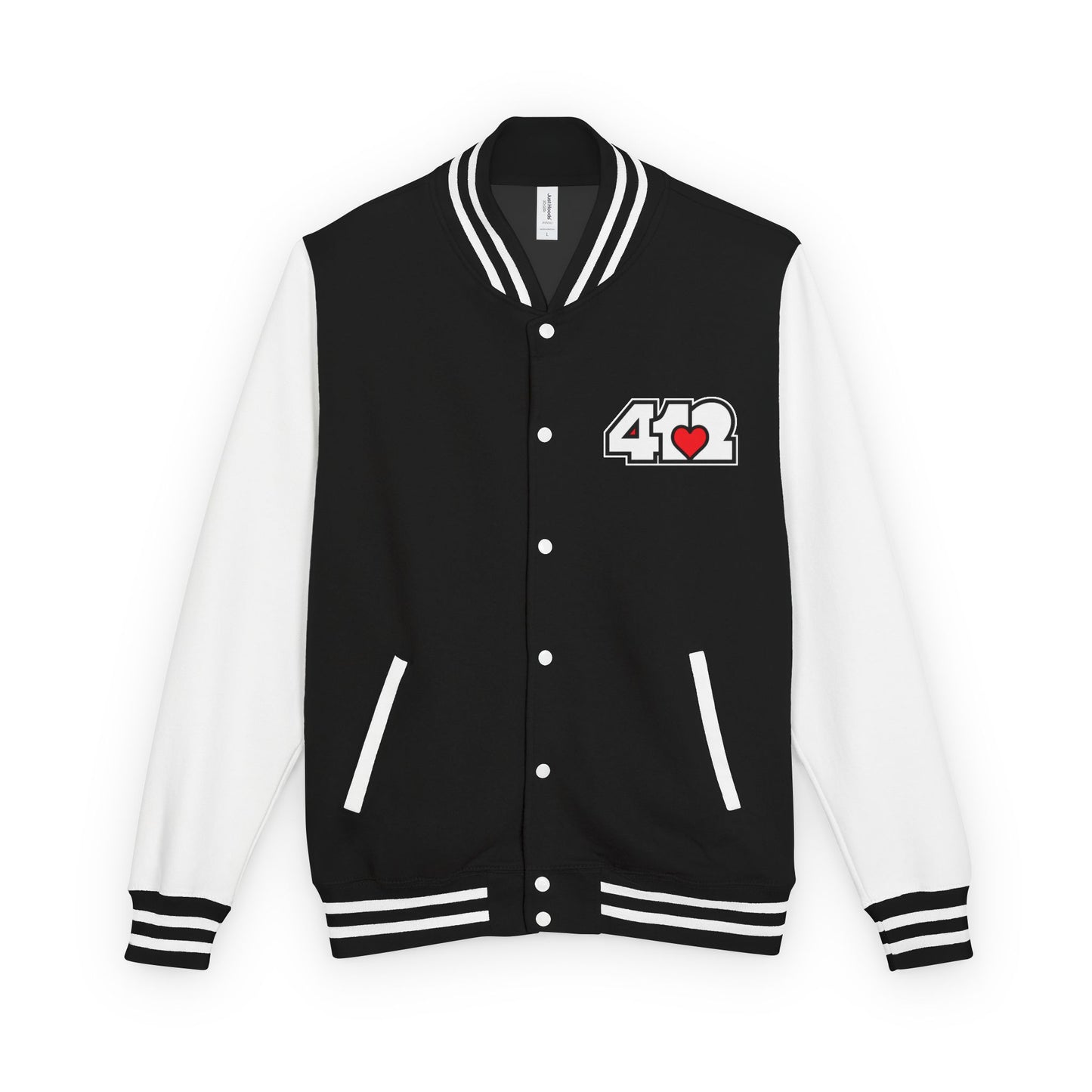 412 Embroidered Letterman Jacket - Red Heart, White Logo