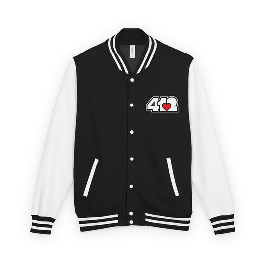 412 Embroidered Letterman Jacket - Red Heart, White Logo