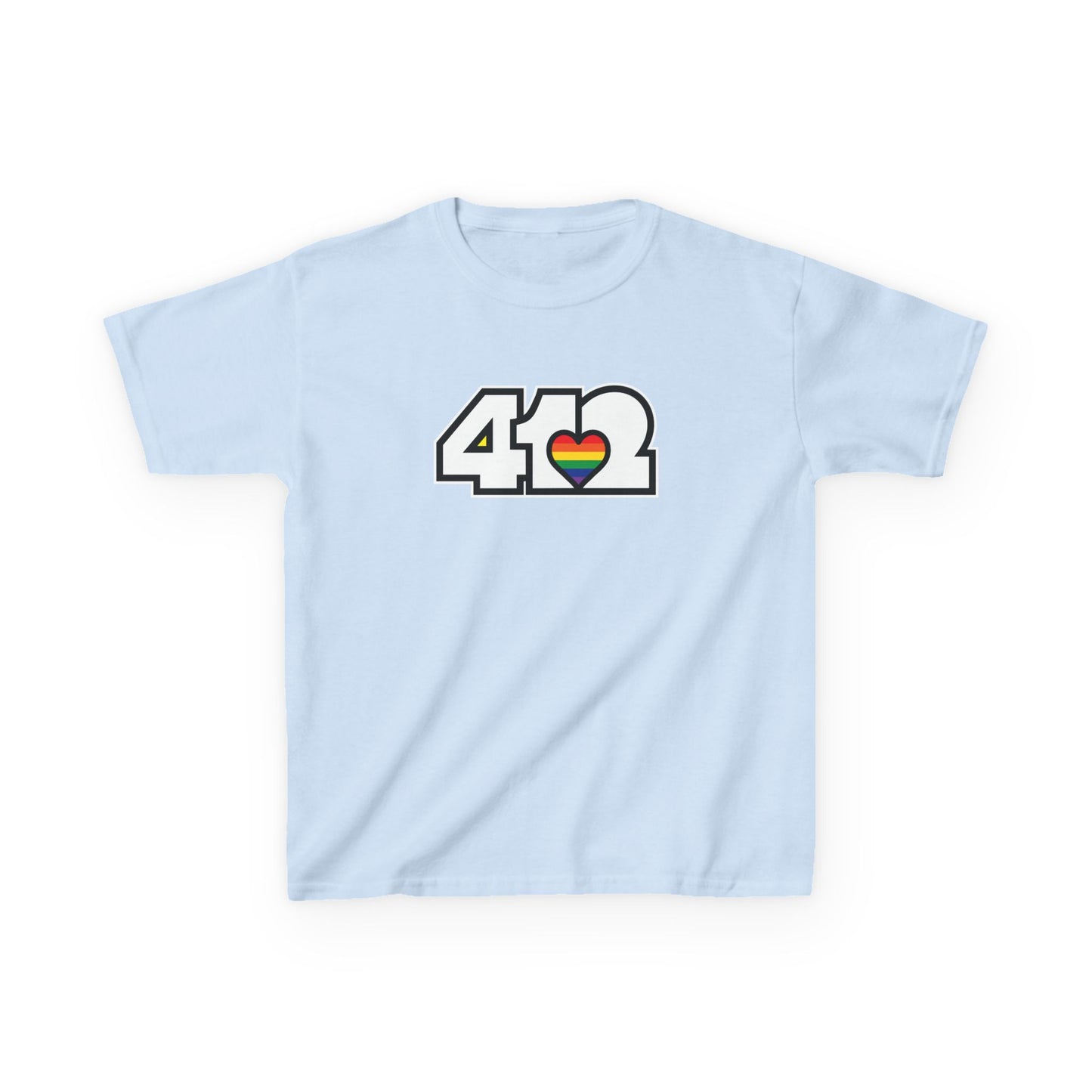 412 Kids Cotton Tee - Rainbow Heart, White Logo