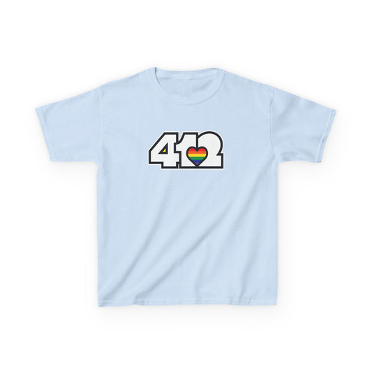 412 Kids Cotton Tee - Rainbow Heart, White Logo