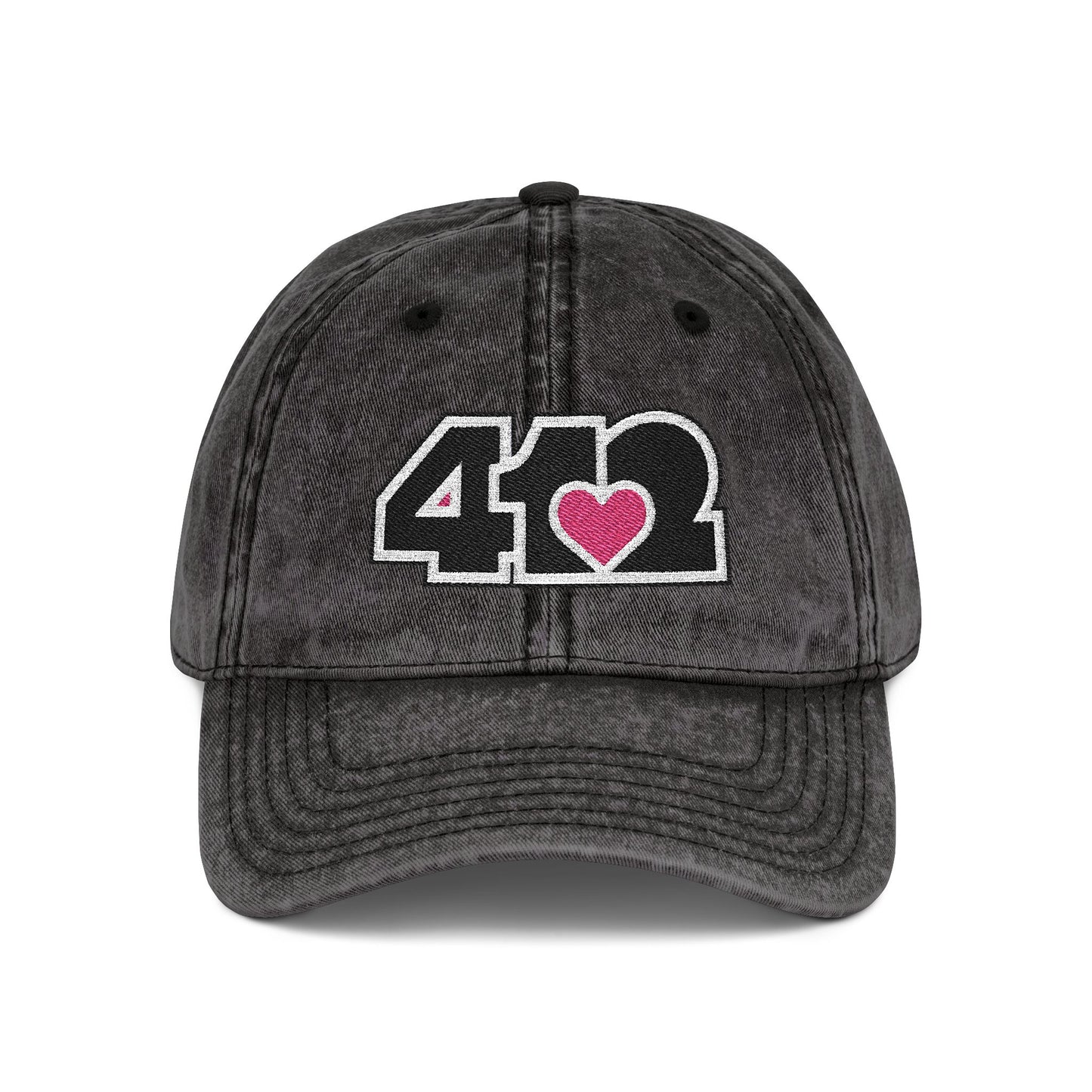 412 Vintage Crown – Embroidered Pink Heart, Black Logo