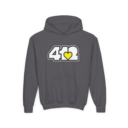 412 Classic Fit Youth Hoodie - Yellow Heart, White Logo