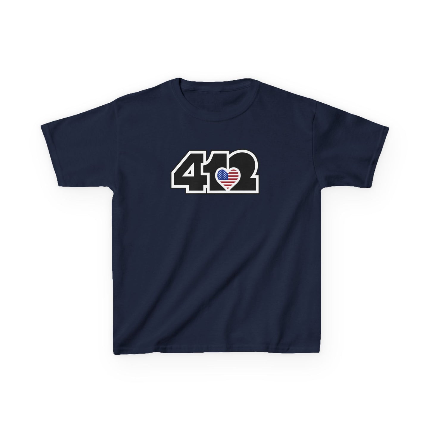 412 Kids Cotton Tee - Stars & Stripes Heart, Black Logo