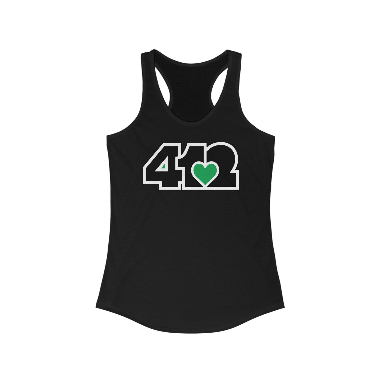 412 Women's Racerback Tank Top - Green Heart, Black Logo