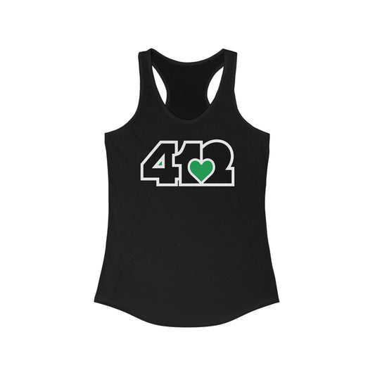 412 Women's Racerback Tank Top - Green Heart, Black Logo