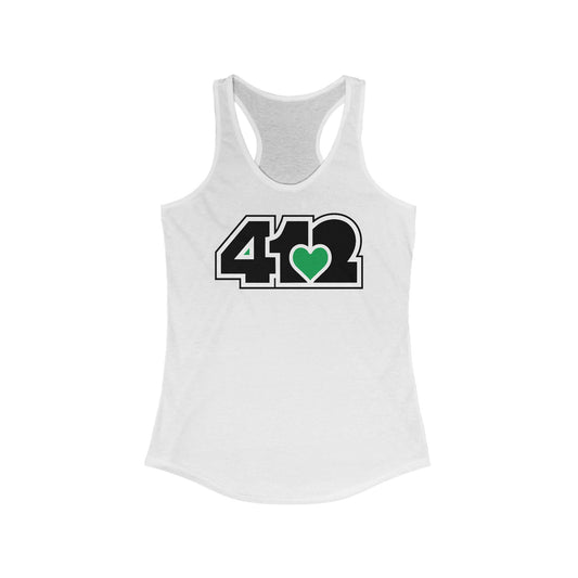 412 Women's Racerback Tank Top - Green Heart, Black Logo