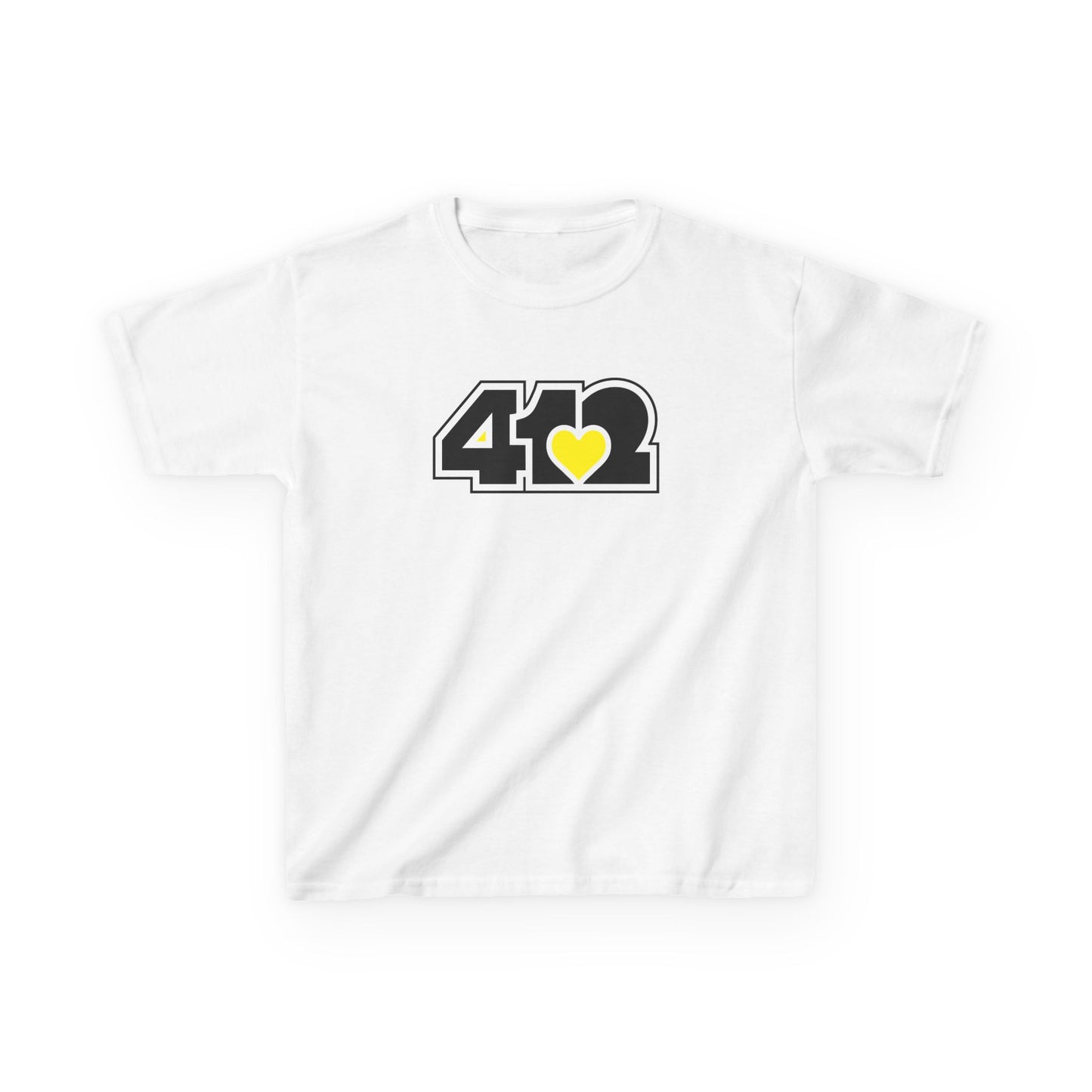 412 Kids Cotton Tee - Yellow Heart, Black Logo