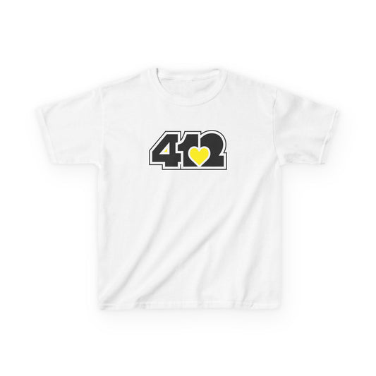412 Kids Cotton Tee - Yellow Heart, Black Logo