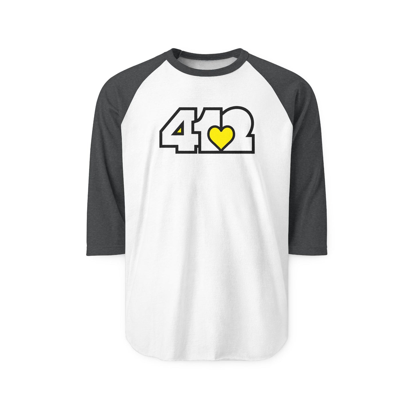 412 Raglan Baseball Tee - Yellow Heart, White Logo