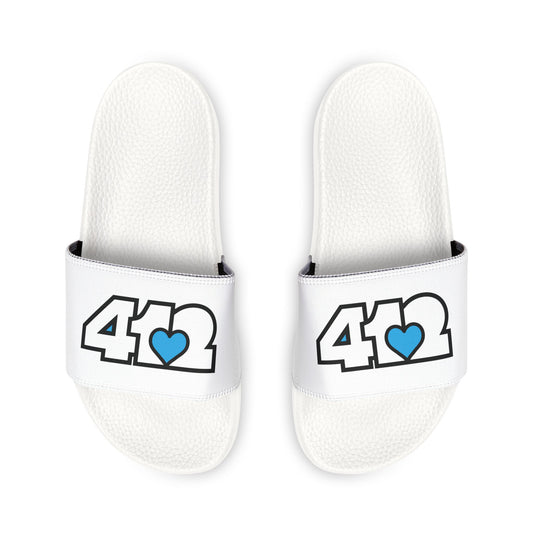 412 Men's Slides - Blue Heart, White Logo
