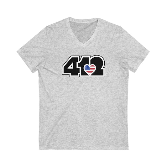 412 Women's V-Neck - Stars & Stripes Heart, Black Logo