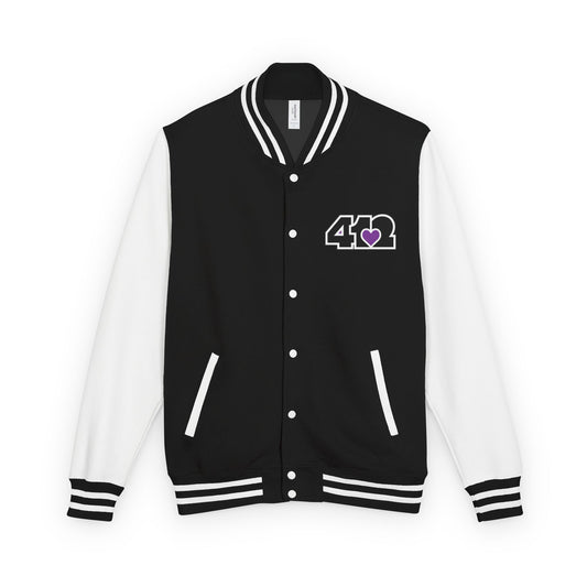 412 Embroidered Letterman Jacket - Purple Heart, Black Logo