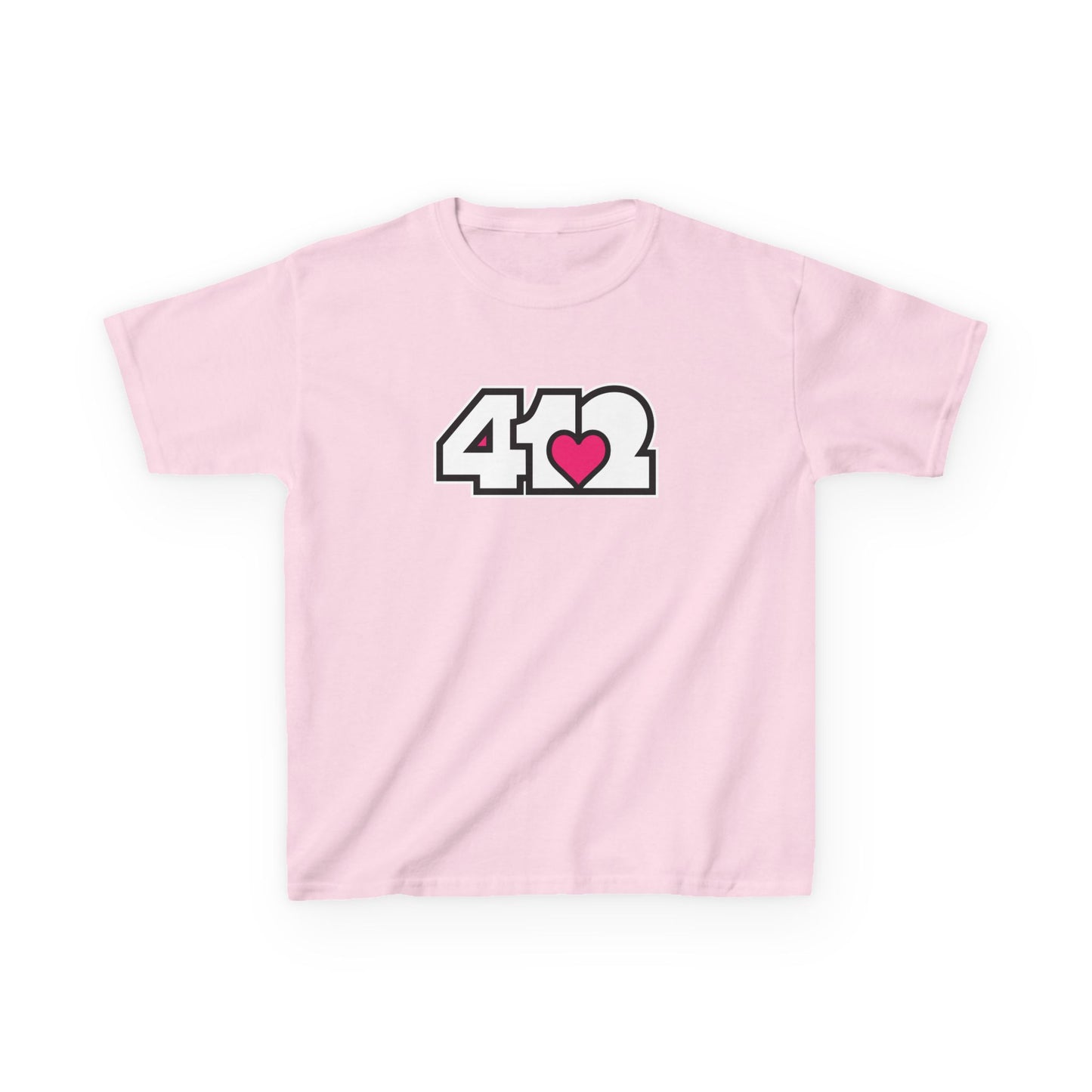 412 Kids Cotton Tee - Pink Heart, White Logo