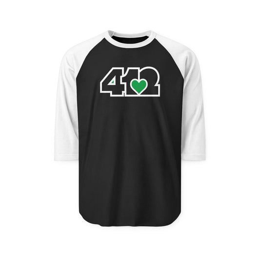 412 Raglan Baseball Tee - Green Heart, Black Logo