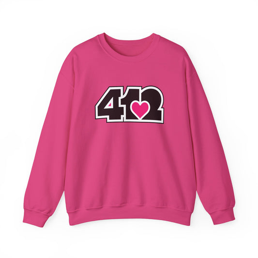 412 Crew Neck Sweatshirt  - Pink Heart, Black Logo