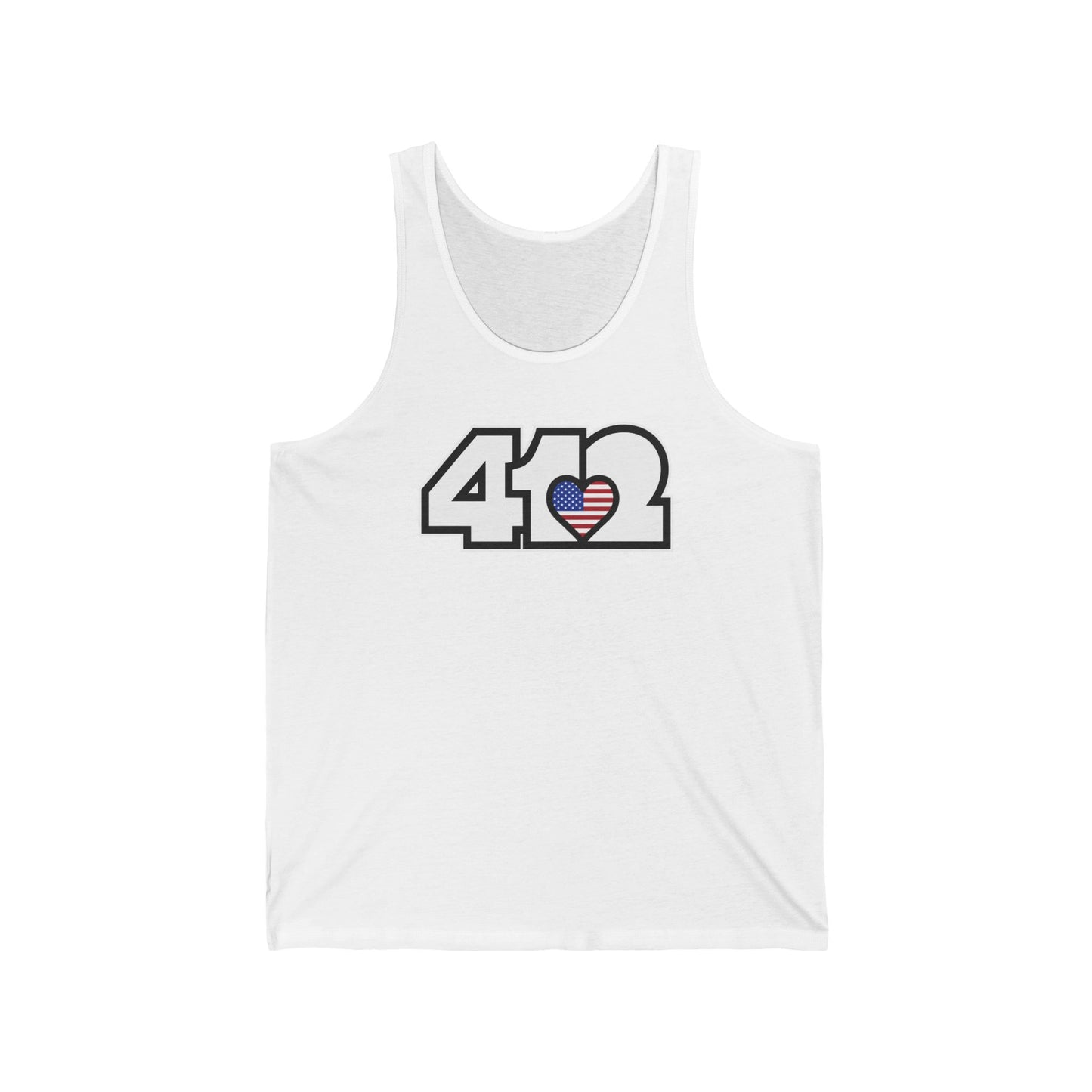412 Unisex Jersey Tank - Stars & Stripes Heart, White Logo
