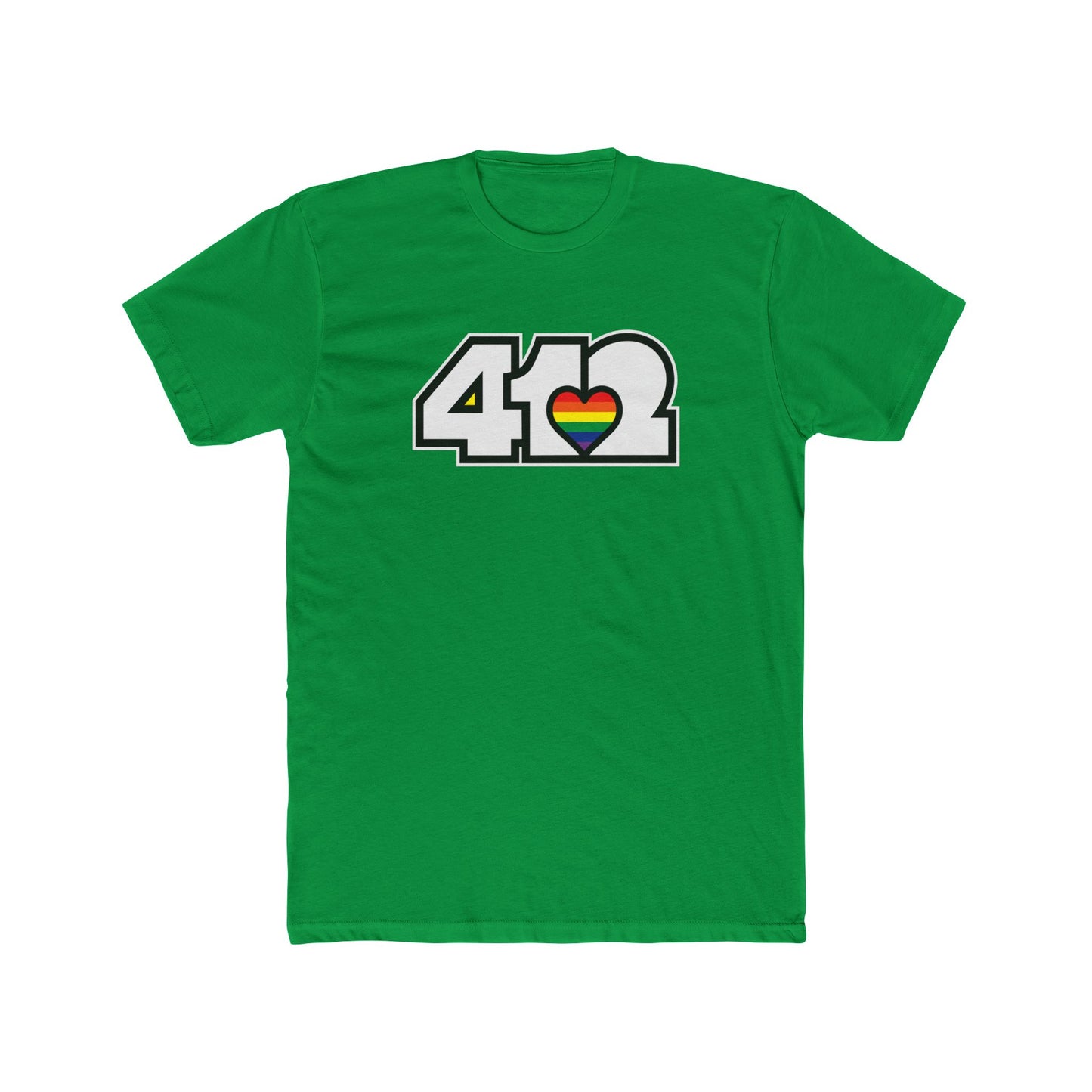 412 Contoured Fit Tee - Rainbow Heart, White Logo