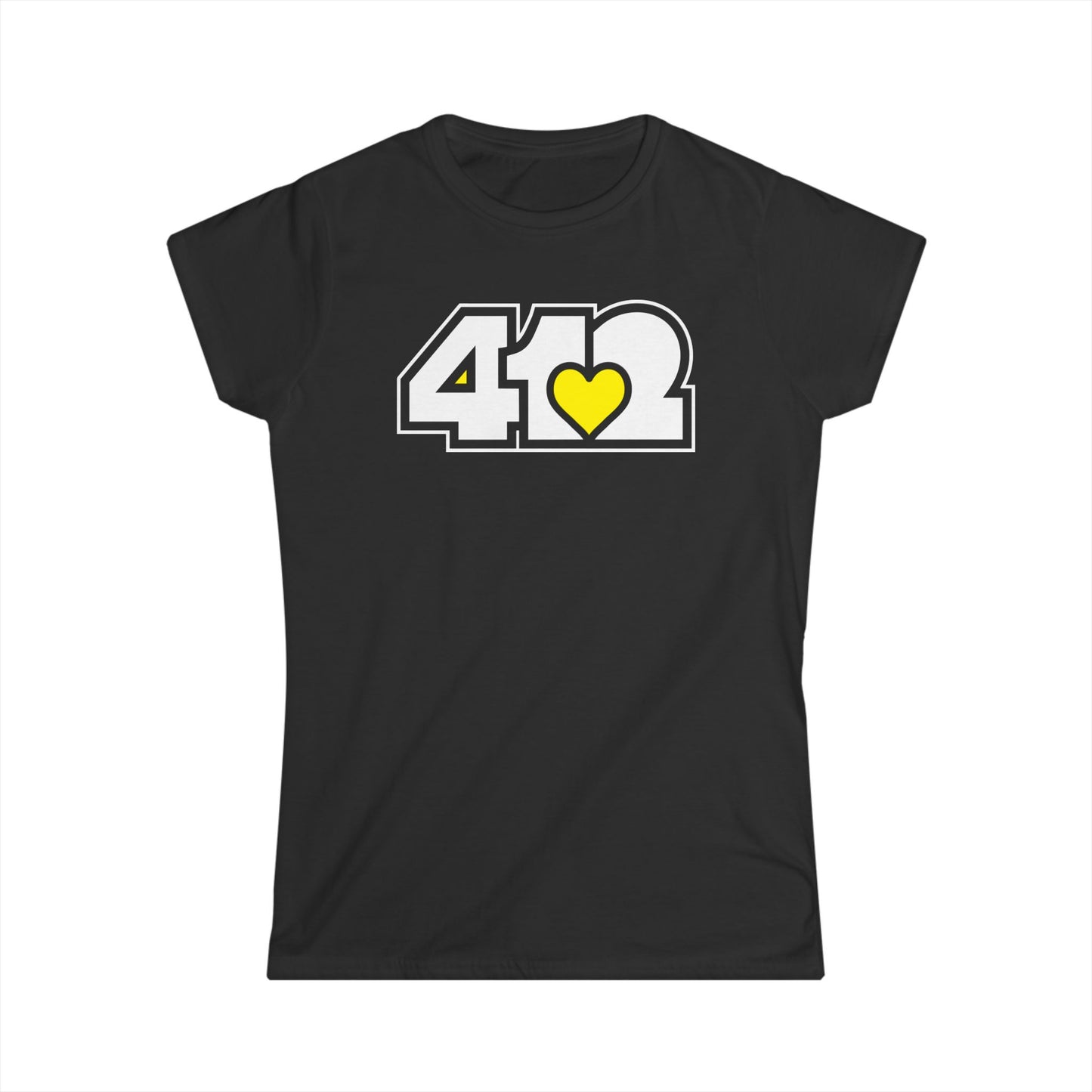 412 Women's Softstyle Tee - Yellow Heart, White Logo