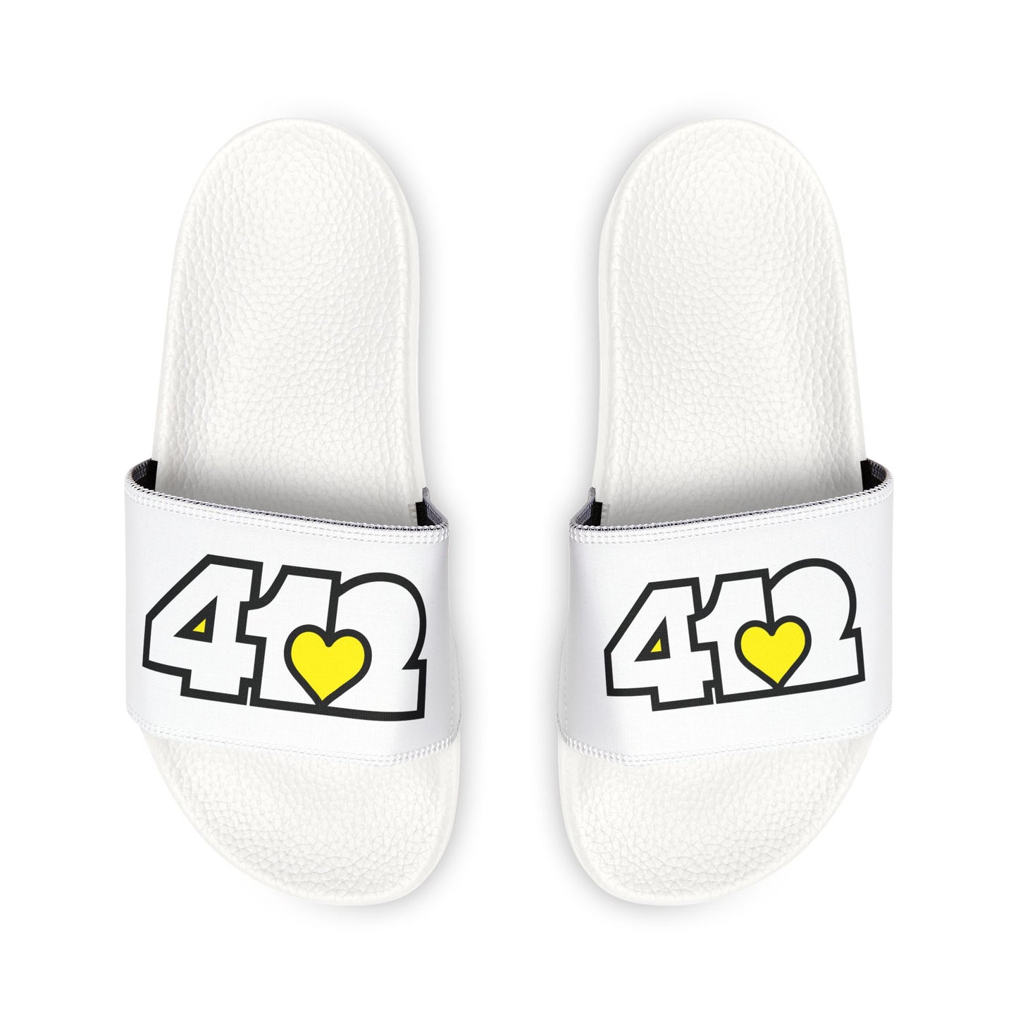 412 Men's Slides - Yellow Heart, White Logo