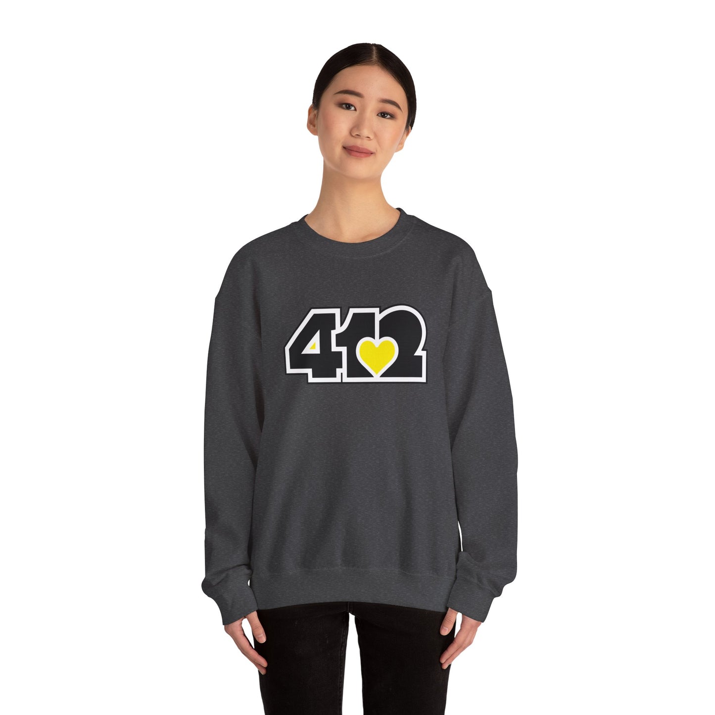 412 Crew Neck Sweatshirt  - Yellow Heart, Black Logo
