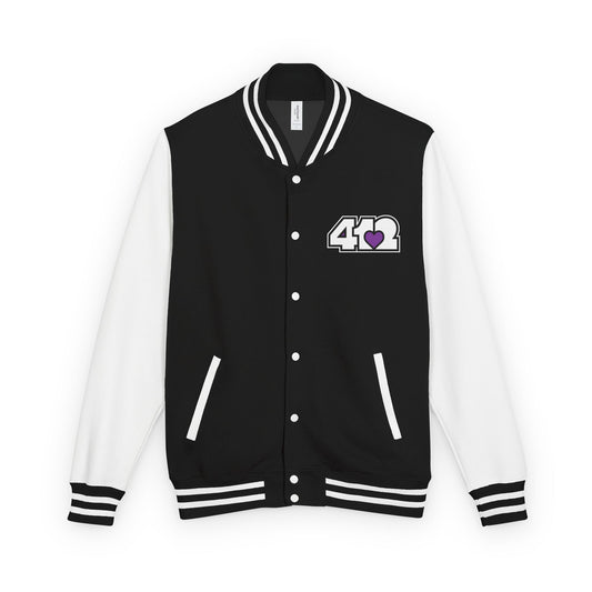 412 Embroidered Letterman Jacket - Purple Heart, White Logo