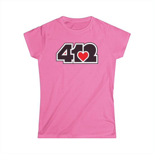 412 Women's Softstyle Tee - Red Heart, Black Logo