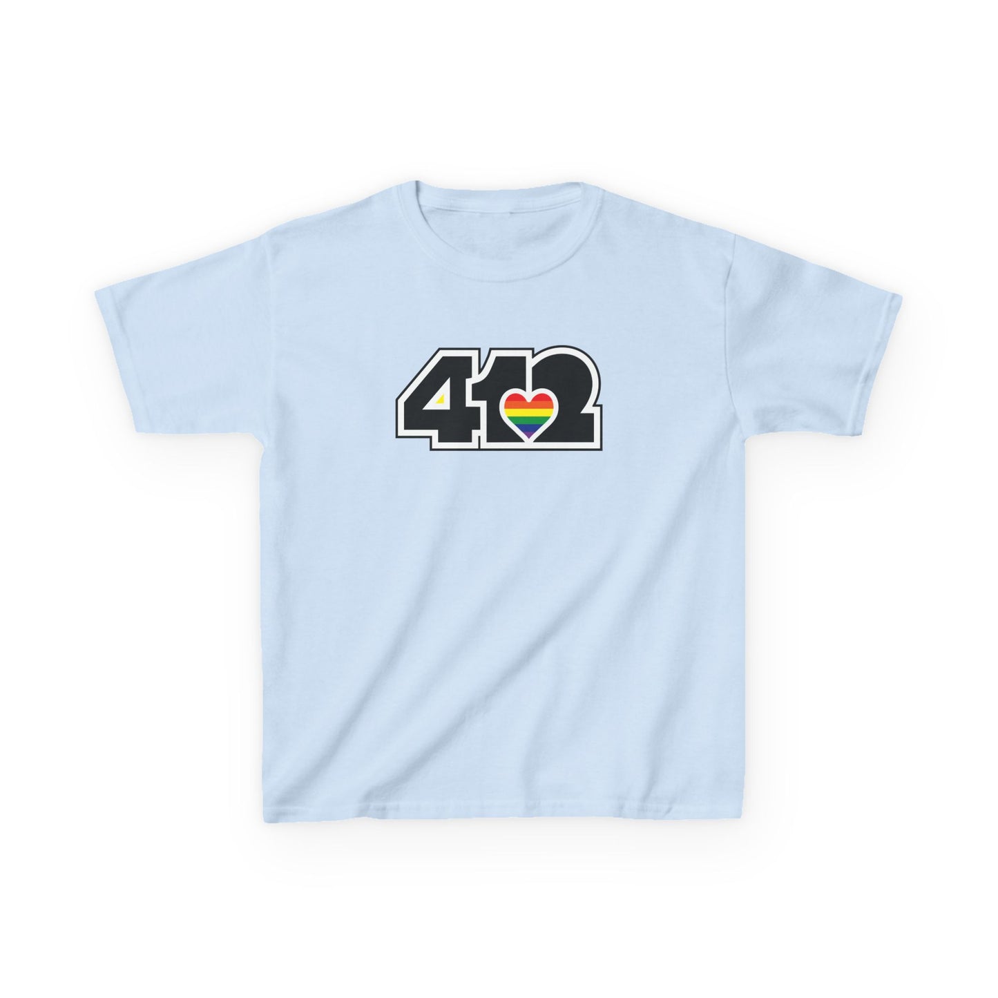 412 Kids Cotton Tee - Rainbow Heart, Black Logo