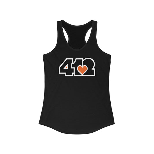 412 Women's Racerback Tank Top - Orange Heart, Black Logo