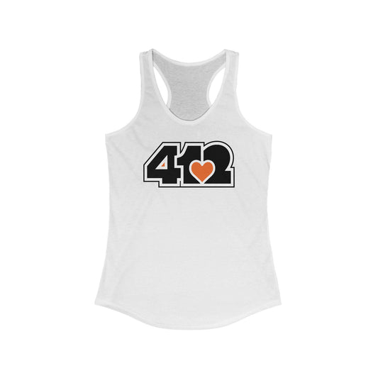 412 Women's Racerback Tank Top - Orange Heart, Black Logo