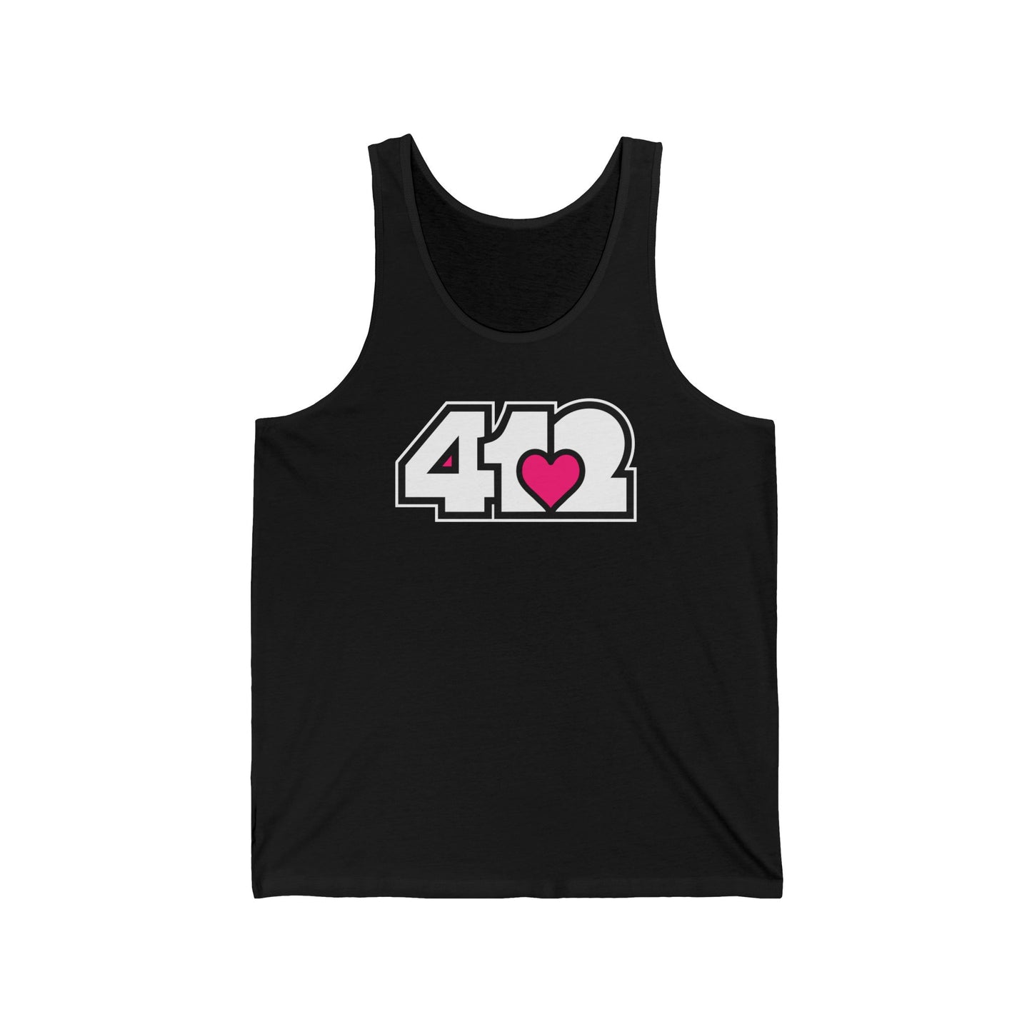 412 Unisex Jersey Tank - Pink Heart, White Logo