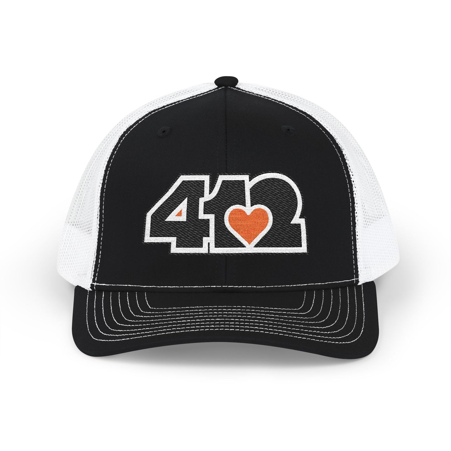 412 Snapback Crown – Embroidered Orange Heart Heart, Black Logo