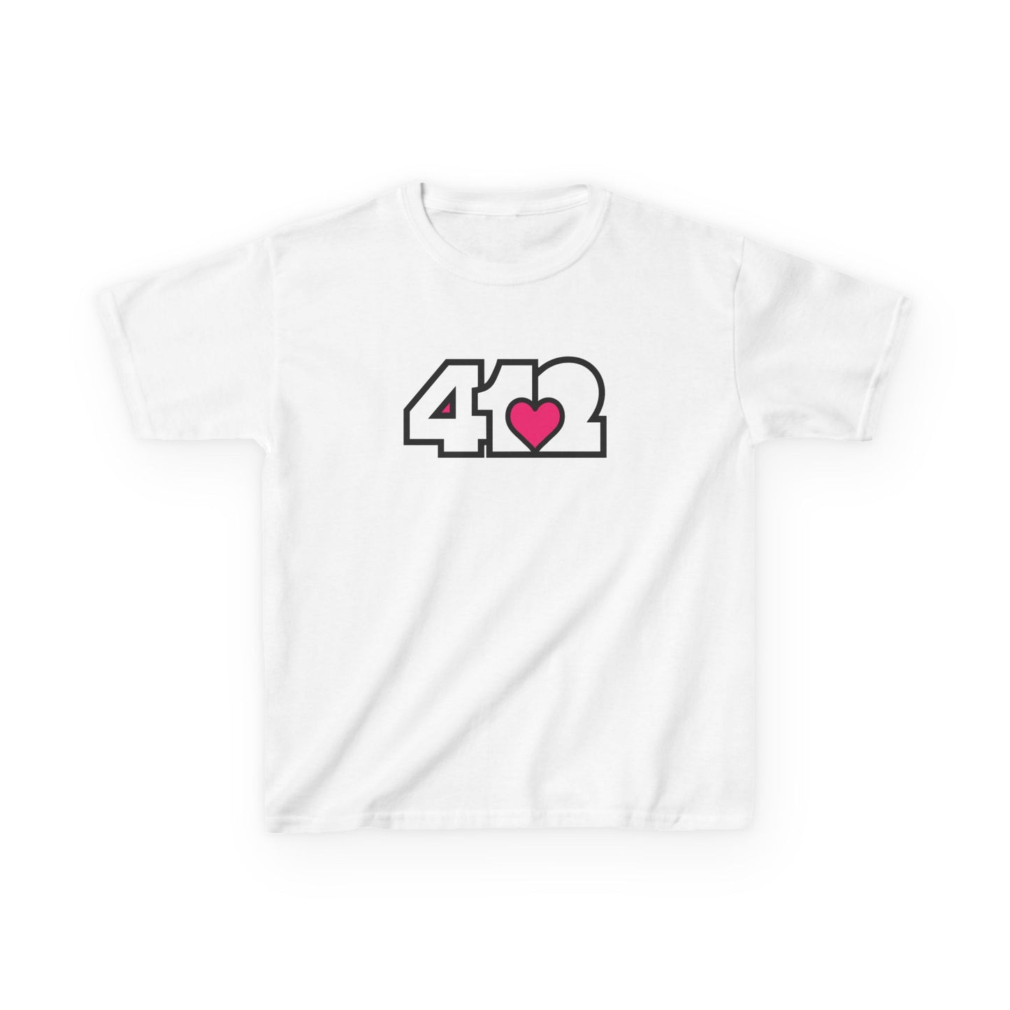412 Kids Cotton Tee - Pink Heart, White Logo