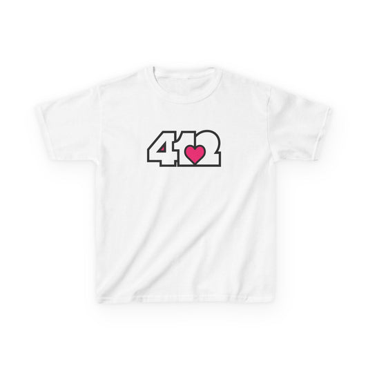 412 Kids Cotton Tee - Pink Heart, White Logo