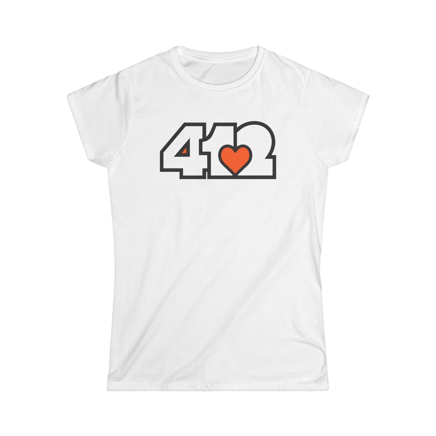 412 Women's Softstyle Tee - Orange Heart, White Logo
