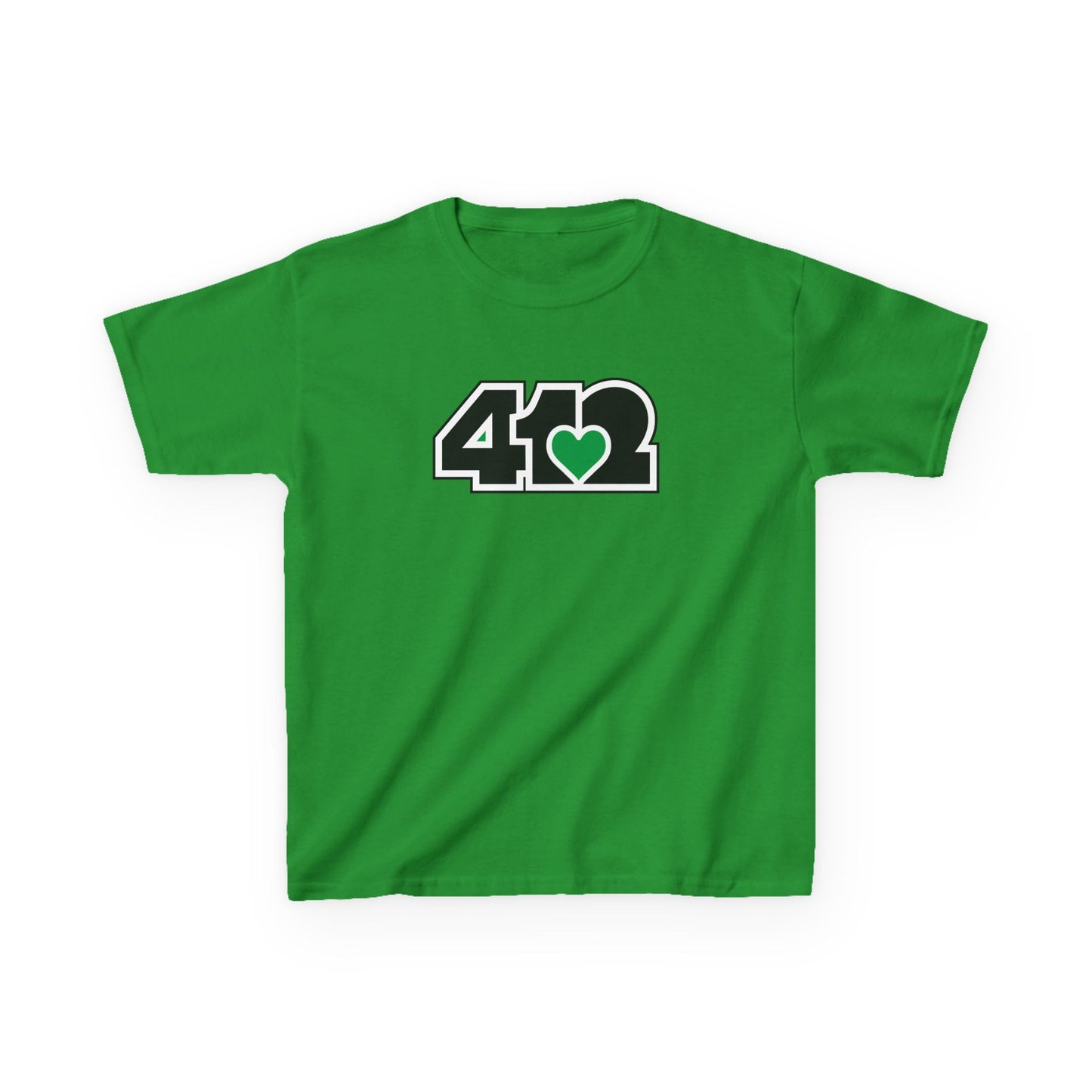 412 Kids Cotton Tee - Green Heart, Black Logo