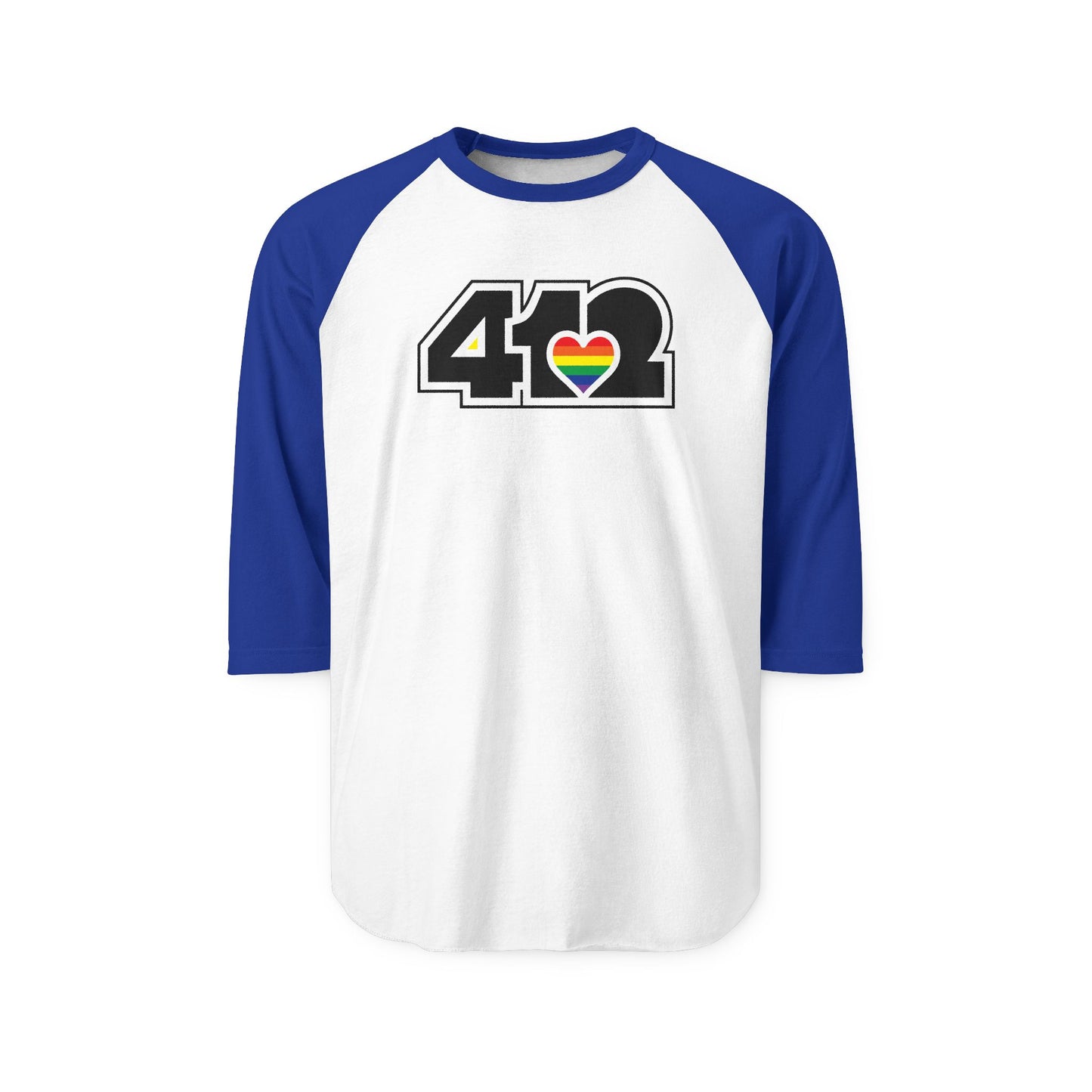 412 Raglan Baseball Tee - Rainbow Heart, Black Logo