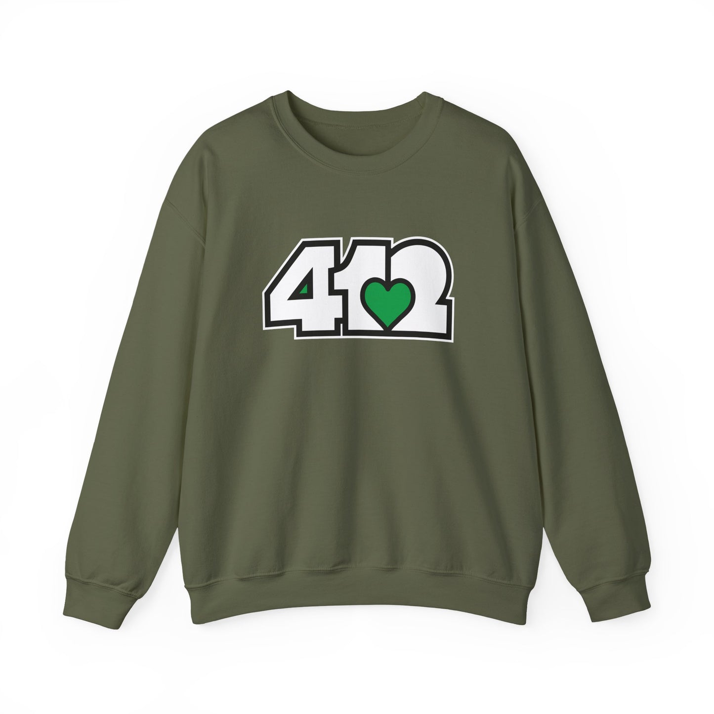 412 Crew Neck Sweatshirt  - Green Heart, White Logo