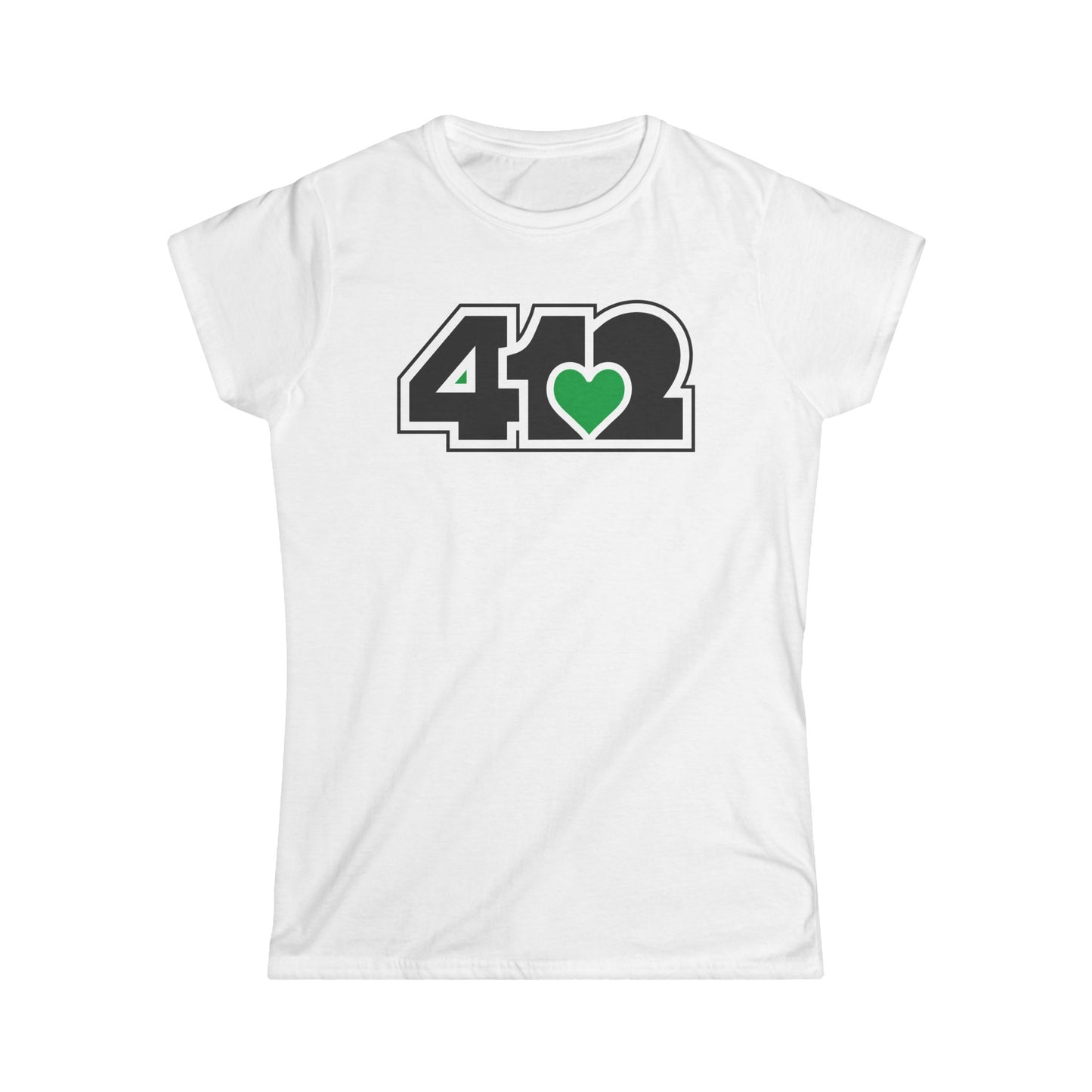 412 Women's Softstyle Tee - Green Heart, Black Logo