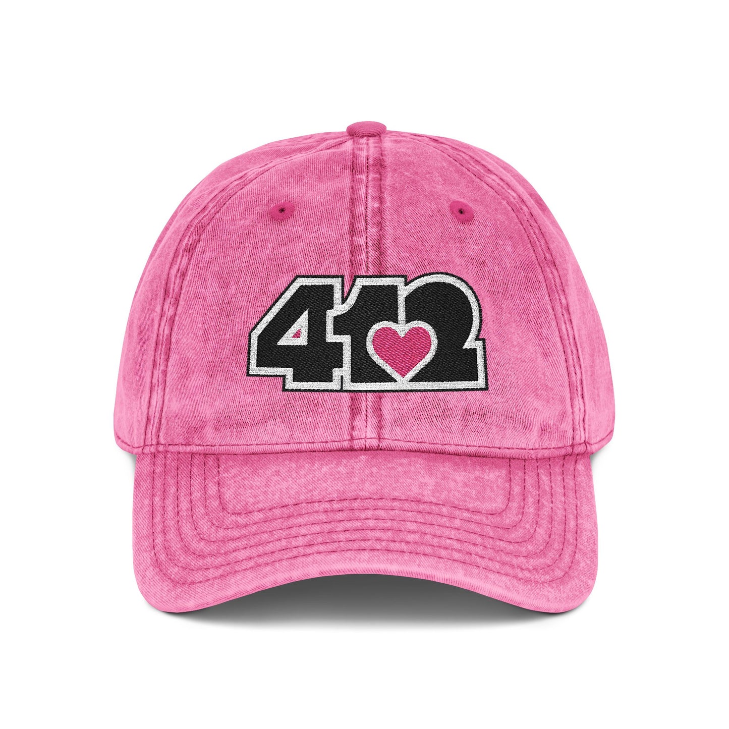 412 Vintage Crown – Embroidered Pink Heart, Black Logo