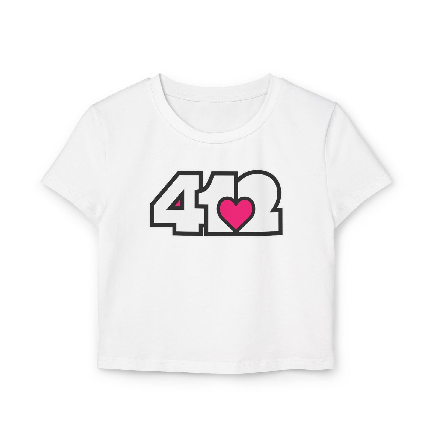412 Women's Crop Top – Pink Heart, White Logo