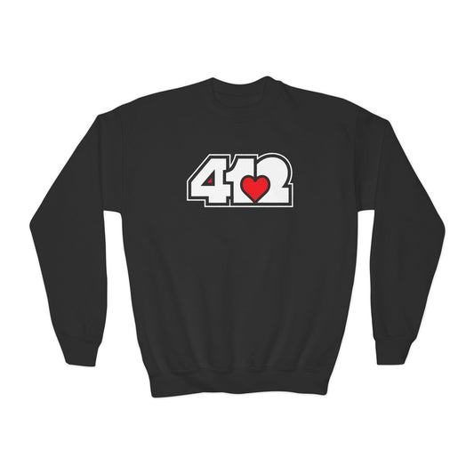 412 Crew Neck Youth Sweatshirt - Red Heart, White Logo