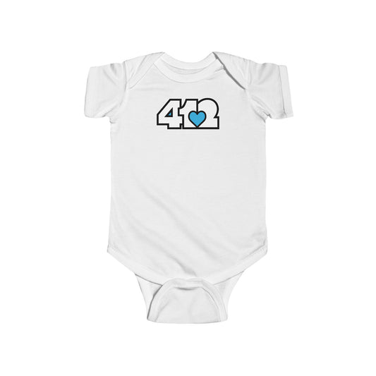 412 Infant Bodysuit - Blue Heart, White Logo