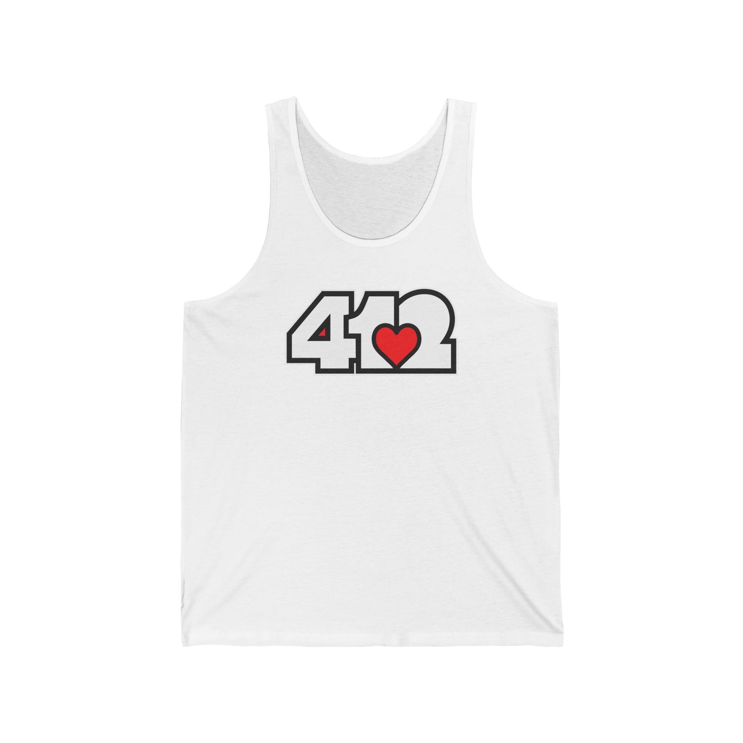 412 Unisex Jersey Tank - Red Heart, White Logo