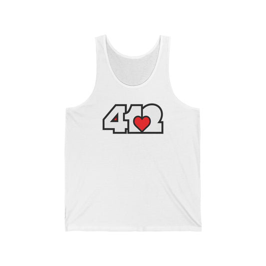 412 Unisex Jersey Tank - Red Heart, White Logo