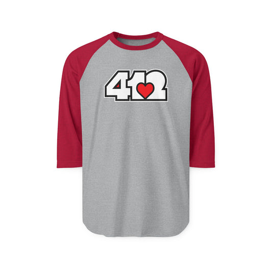 412 Raglan Baseball Tee - Red Heart, White Logo