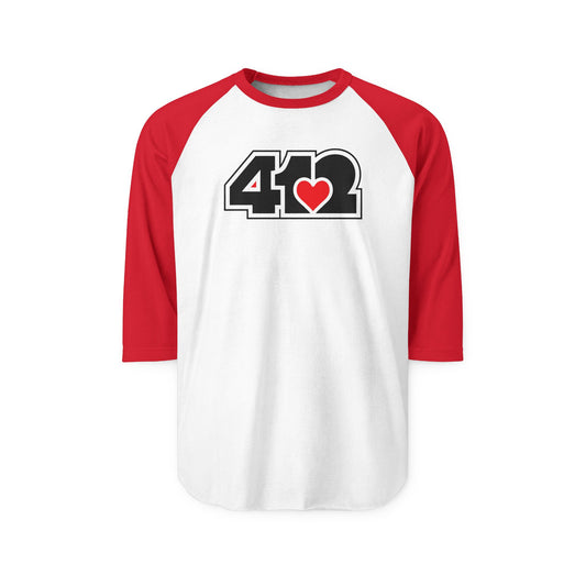 412 Raglan Baseball Tee - Red Heart, Black Logo