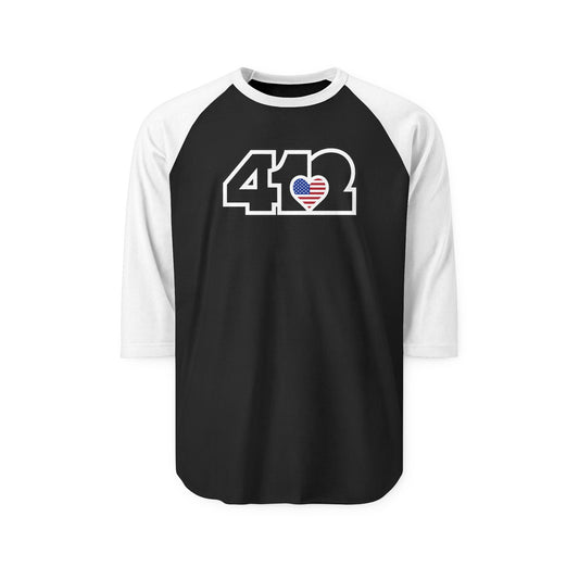 412 Raglan Baseball Tee - Stars & Stripes Heart, Black Logo