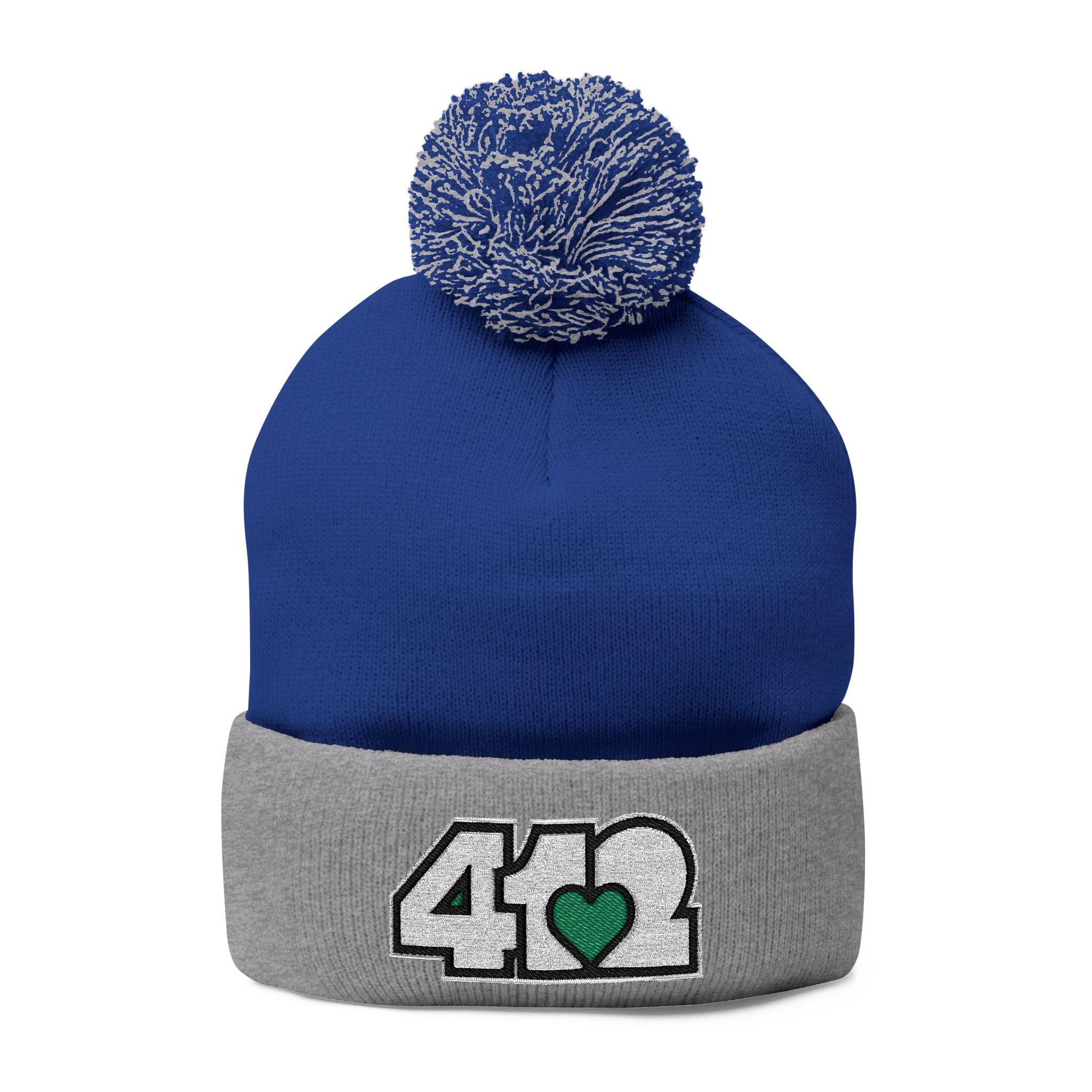 Pittsburgh 412 White Green Heart Embroidered Pom Beanie